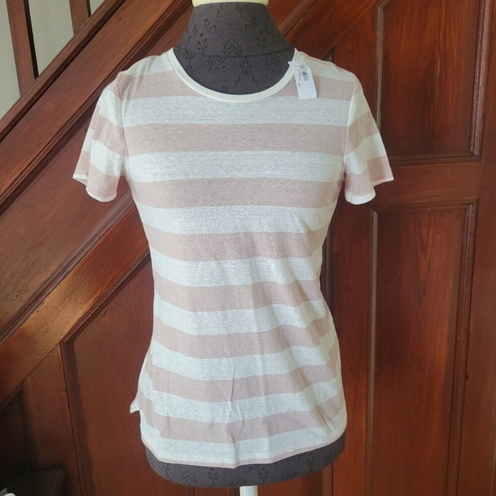 STRIPED TEE old navy brown and white striped perfect crewneck women’s size Small